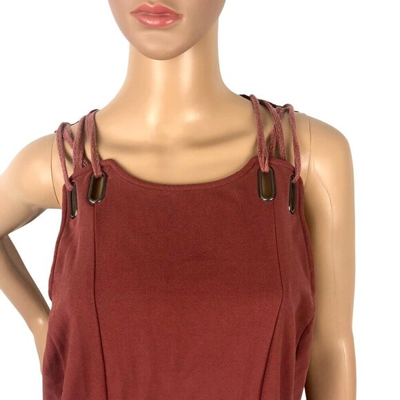 Free People Brick Red Tunic Mini Dress A-Line Sleeveless Tank Dress Size L - Picture 4 of 8
